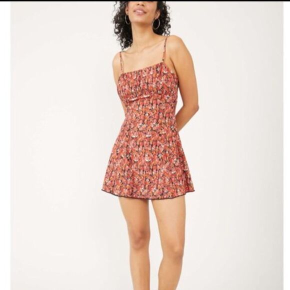 NWT Free People Jamie Strappy Printed Mini Dress / Rouge Combo - Picture 2 of 6
